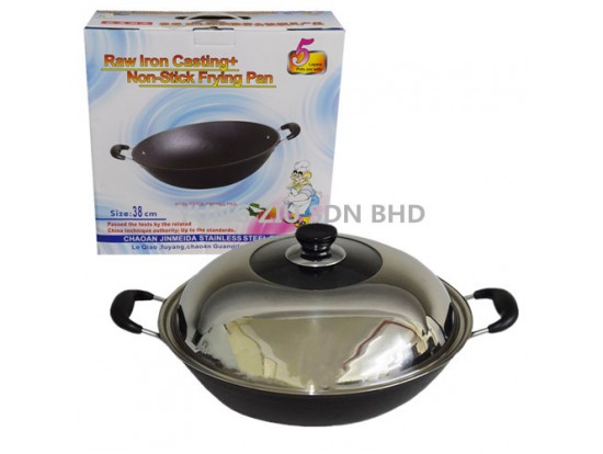 38CM 2 HANDLE FLAT BOTTOM WOK(LID)(MEINENGDA)